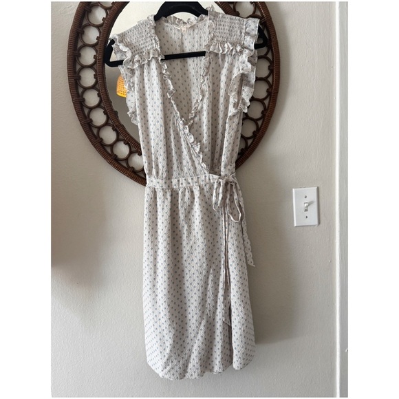 Rebecca Taylor Dresses & Skirts - Rebecca Taylor Ikat Sleeveless Polkadot Wrap Dress Sz 12 White/Blue Ruffle